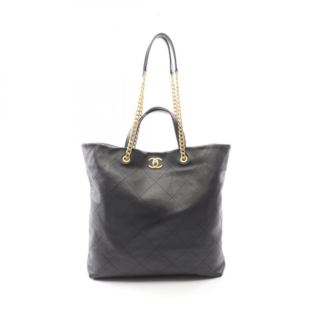 Chanel Matelasse Maxi Shopping Tote Bag Lambskin Leather Black